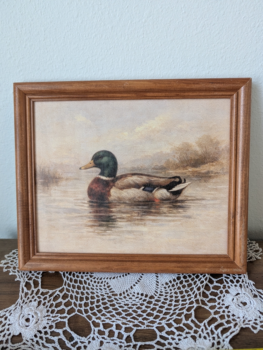 Vintage Wood Frame Mallard Duck Canvas Art Print in Brown Nursery Hunting